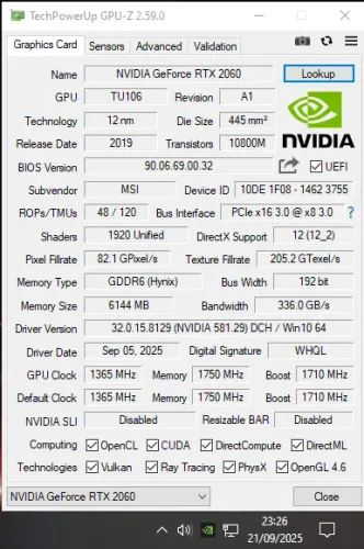 RTX 2060 6GB VRAM DDR6