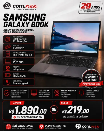 Notebook Samsung Galaxy Book - Core I3/11th - 8 GB DDR4 - ?SSD 256 GB - ?15.6? FHD