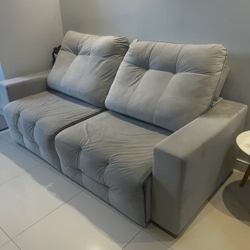 Sofá retrátil suede cinza 2 lugares 2,20m