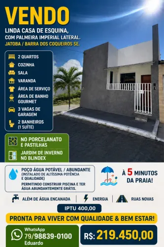 Vendo Casa de esquina,  no Jatobá / Barra dos Coqueiros-SE