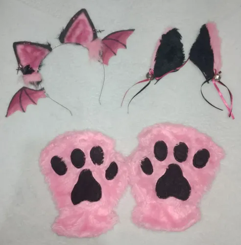 conjunto nekomimi orelhas de gato e luvas de gato