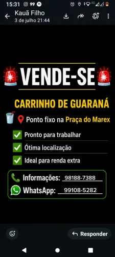 Vende-se carrinho de guaraná ponto fixo