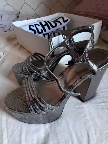 Sandália Couro Snake Prateada 
