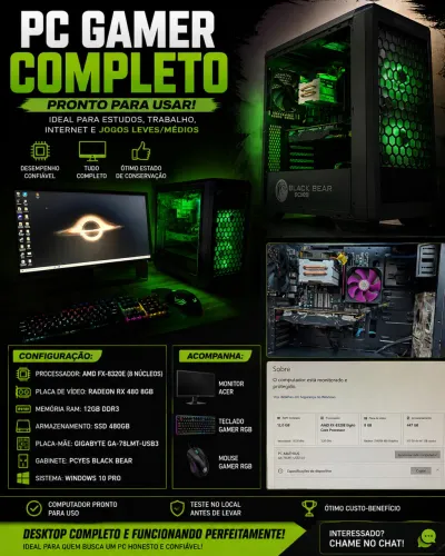 Pc Completo com Monitor, teclado e Mouse