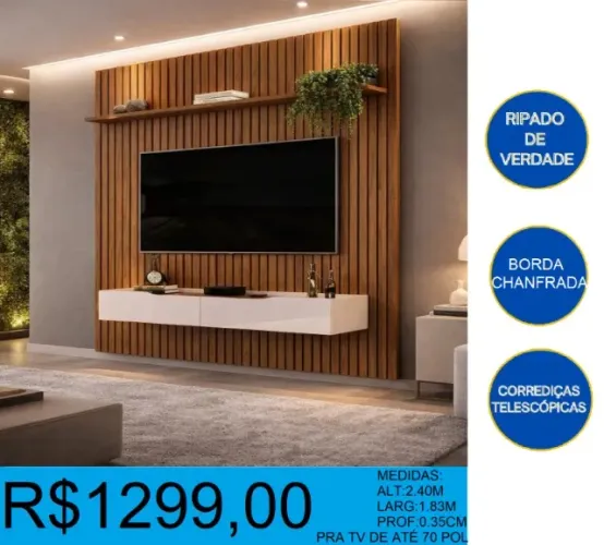 Painel tv até 70 pol ripado alt:2,40 larg:1,83  - entrega gratuita!