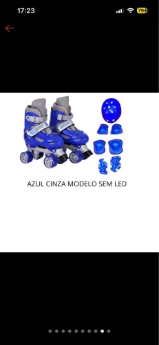 Patins Infantil Azul Ajustável com Capacete e Proteções - R$ 80