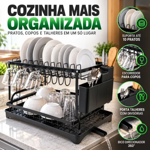 Escorredor Louças 2 Andares Bico Direcionador 360° Premium