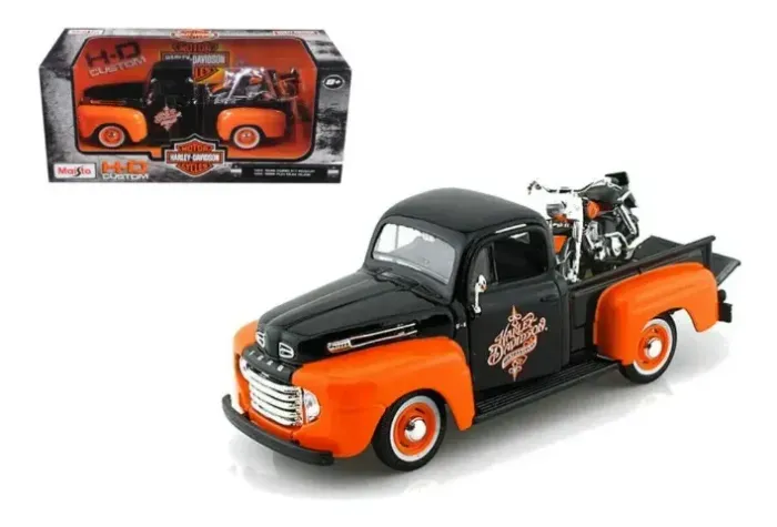 Ford F-1 1948 Pick Up Harley Davidson 1958 1:24 Maisto Laranja