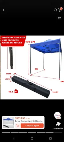 Tenta dobrável 3 x 3 barraca AZUL com bolsa