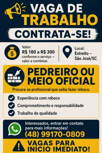 VAGA DE TRABALHO - CONTRATA-SE!