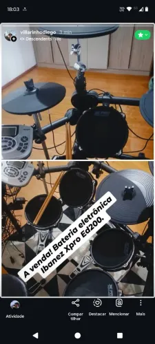 Bateria eletrônica Ibanez X pro Ed200 nova. 5 PAD - 3 prato 1 chimbal 1 PAD de bumbo -