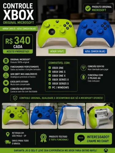 Controle Xbox Original Microsoft - Verde (Volt) / Azul (Shock Blue)