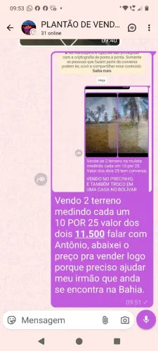 Vende se 2 terreno medindo cada um 10 POR 25 valor 11 500