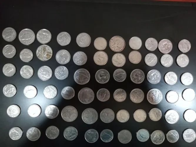 Diversas moedas, nacionais e portuguesa.