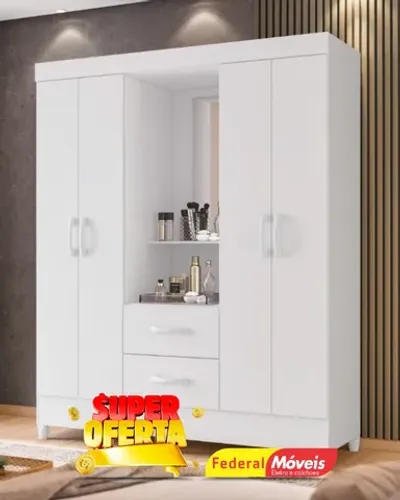 Guarda Roupa 4 Portas 2 Gavetas Espelho Super Lindo Fazemos Entrega