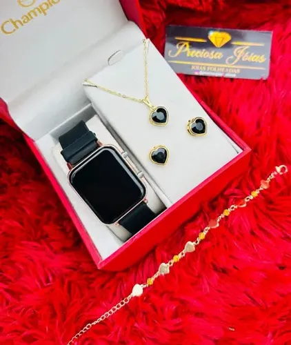 Kit Patricia relógio LED resistente a água + conjunto colar e brincos 