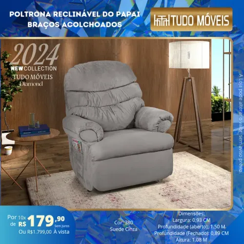 POLTRONA DO PAPAI RECLINÁVEL COM BRAÇOS ACOLCHOADOS 
