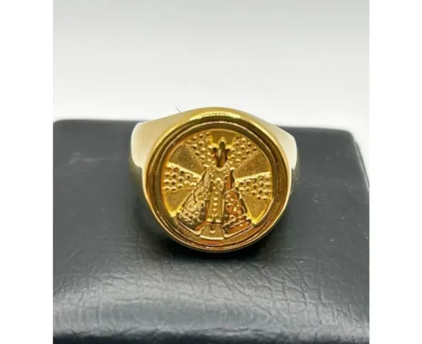 Anel Dourado Escudo Religioso