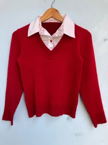 Sueter Feminino Vermelho com Gola, Tam P
