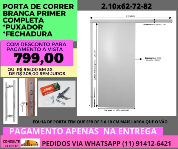 porta de correr codigo po85 - 210 x 62-72-82