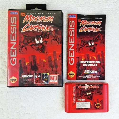Spiderman and Venom: Maximum Carnage Completo Americano Mega Drive. Cartucho Vermelho Raro