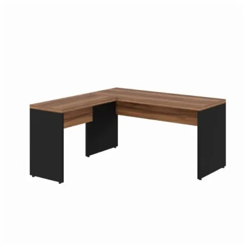 Mesa Escritório em L 1,50m + Mesa Auxiliar Sem Gavetas Nogal Sevilha/Preto Modelo 21476