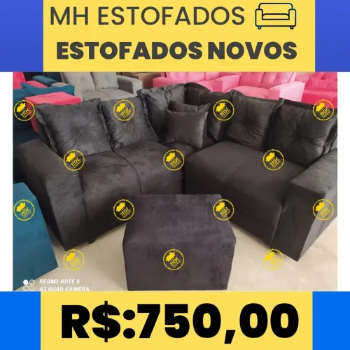 Sofá de Canto Cinza com Puff por R$750,00