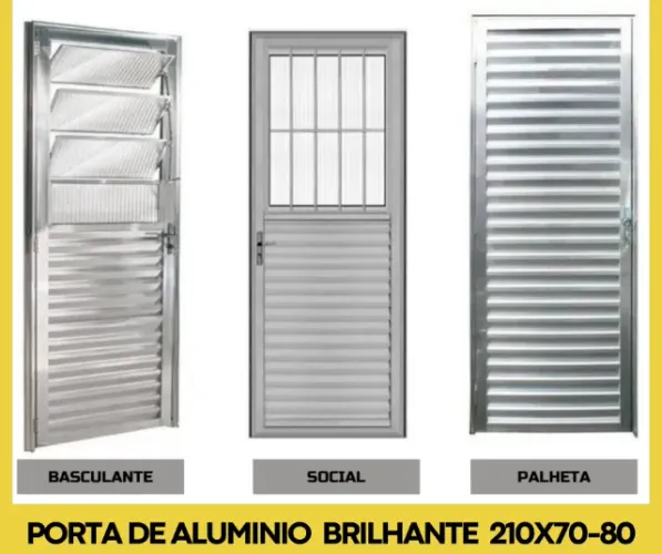 Porta aluminio Brilhante palheta L25 cod65- 2.10x80 Frete a/c