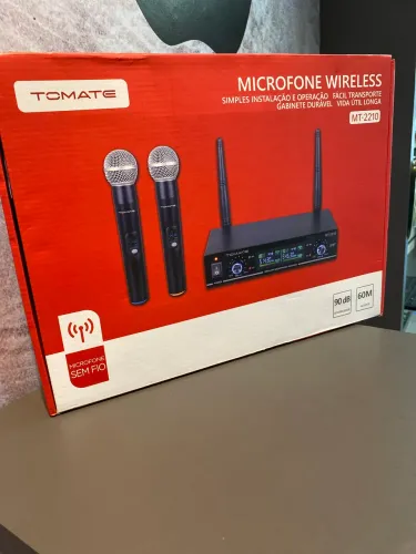 Microfone Duplo S-fio Profissional Wireless Mt-2210 Tomate Preto