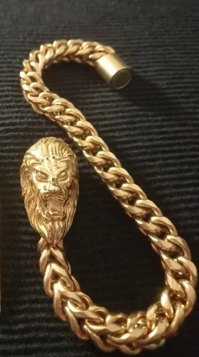 PULSEIRA BRACELETE LEÃO SIGNO BATALHA - BANHADA Á OURO
