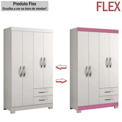 Guarda Roupa NT 6010 4Pts 2Gvs Branco ou Rosa Flex Notavel - Entrega Rápida!