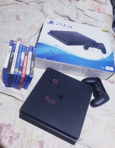 Playstation 4 Slim 1tb - Console Completa + 1 Controle + 8 Jogos  LEIA A DESCRIÇÃO