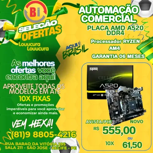 Placa Mãe A520 AM4 DDR4 para Processadores Ryzen 