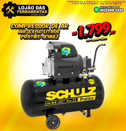 Compressor de Ar AIR 2HP 8,6 50 Litros Pratiko Schulz