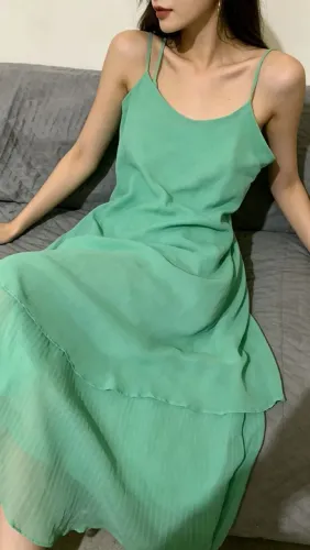 Vestido verde Chiffon com forro