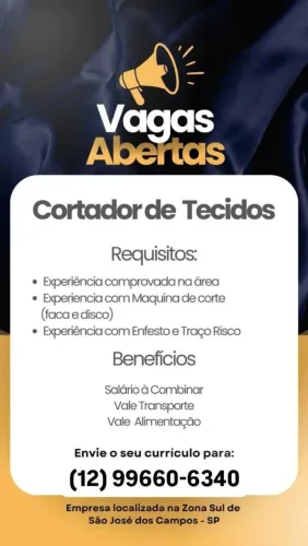 Vaga para empresa de confecção.