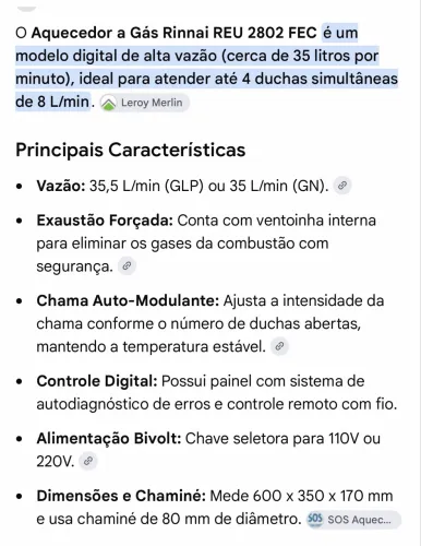 Aquecedor a Gás Rinnai REU-2802 FEC Branco