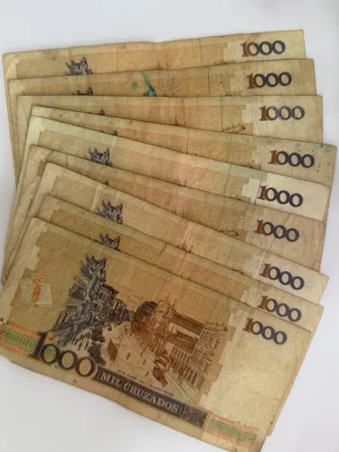 Lote com 9 Cédulas Antigas 1.000 Mil Cruzados Machado de Assis