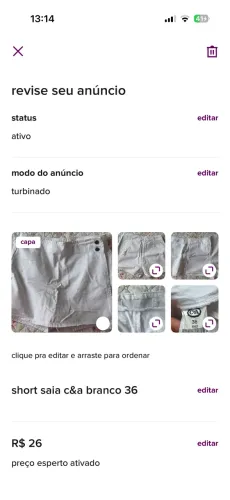 Short saia branco C&A