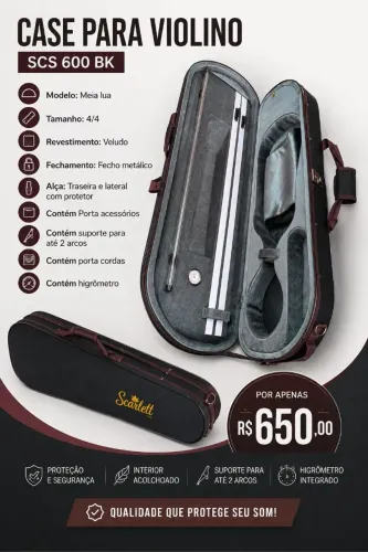 Estojo Case Mei lua retangular luxo para violino