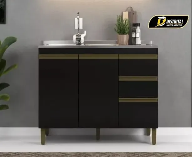 Balcão Para Cozinha com Tampo 3 Gavetas 2 Portas 120cm Cecília Novo