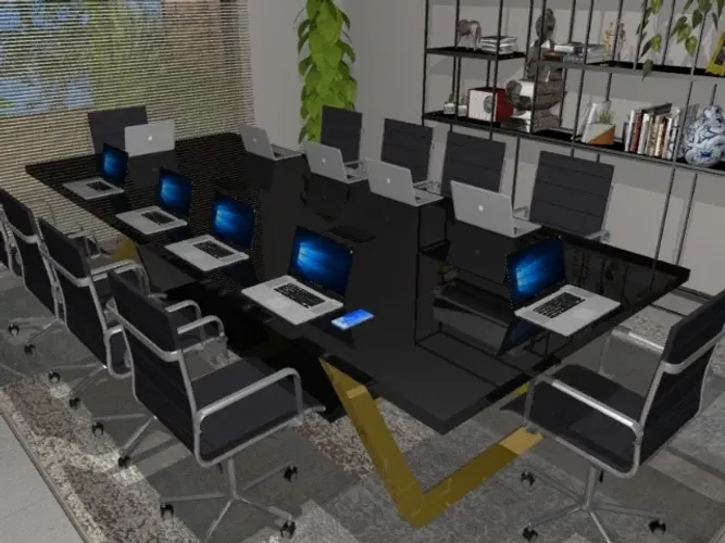 Mesa De Reunião Gold Tilting Ergonomic Delluxe: 8 Tomadas. L360cm x P130cm x A76cm