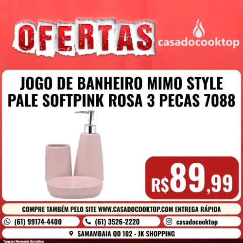 JOGO DE BANHEIRO MIMO STYLE PALE SOFTPINK ROSA 3 PECAS 7088