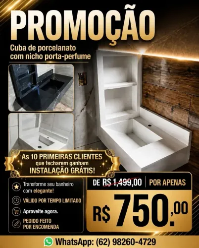 Pia em porcelanato com nicho porta perfume