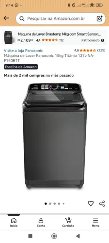 Máquina de lavar Panasonic 15kg nunca usada