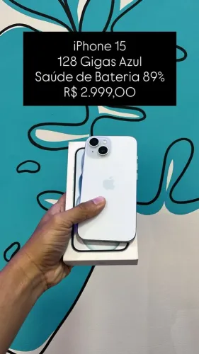 Seminovo: iPhone 15 128GB Azul - Bateria 89% | Loja Fisica