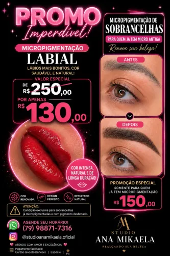 Micropigmentação labial e sobrancelhas 