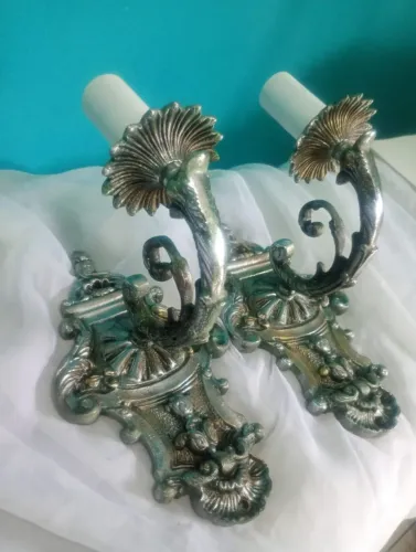 Antiga e raro para de arandelas / luminárias de parede em bronze