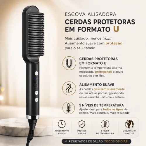 ? Escova Alisadora Profissional Bivolt - Alisa e Modela em Minutos!