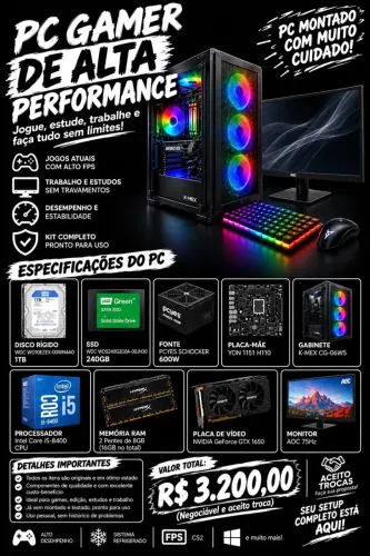 Pc gamer completo alta performance